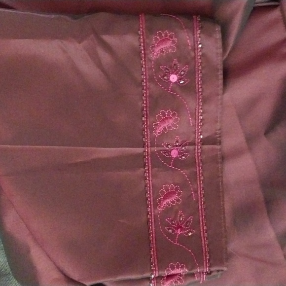 Ann Taylor Shiny Burgundy Pants with Sequined Ankles. - Picture 2 of 5